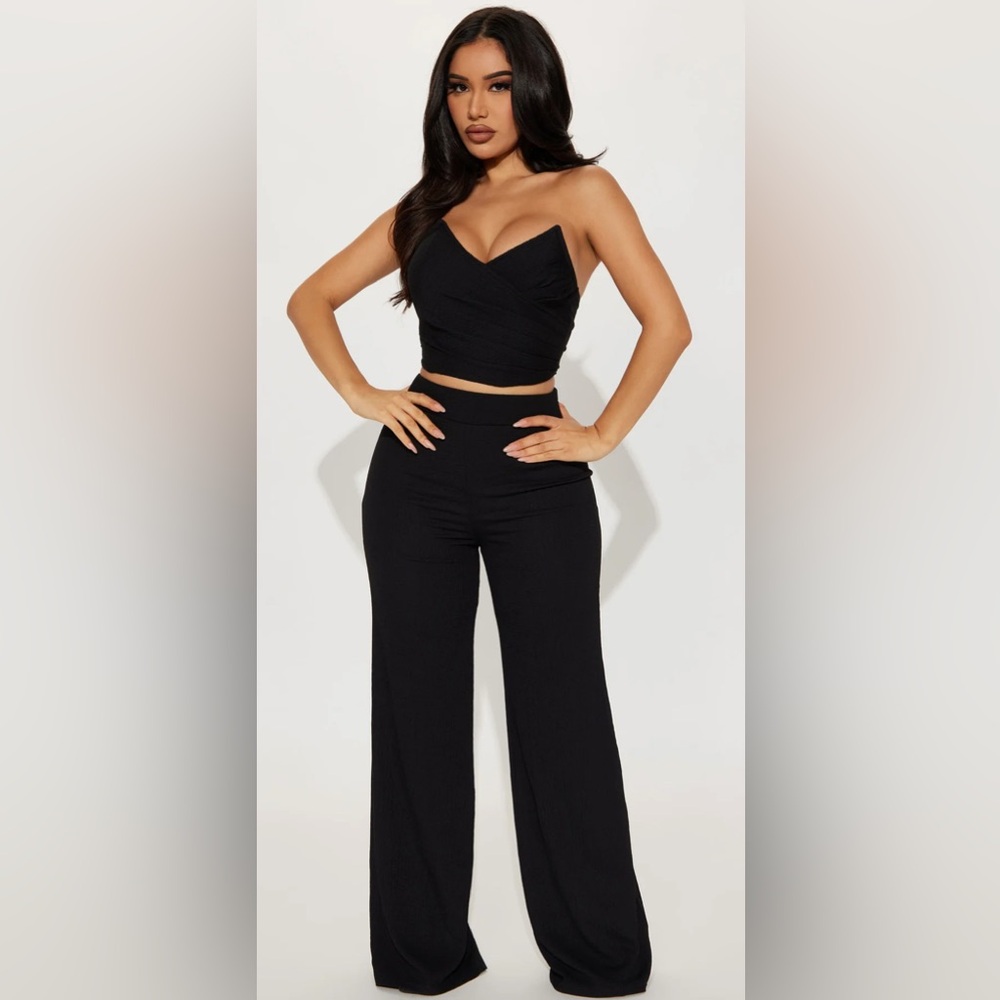 Telling On You Textured Pant Set - Black